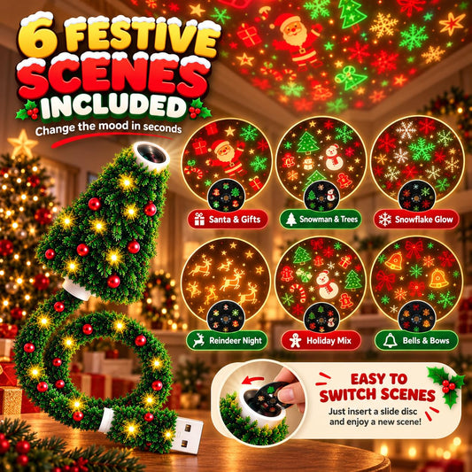 LED Christmas Projector – 6 Festive Scenes | USB Plug & Play